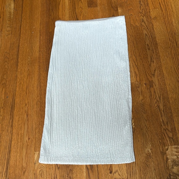 Zara Sequined crinkled slit hem cream midi skirt sz.S - Picture 5 of 16